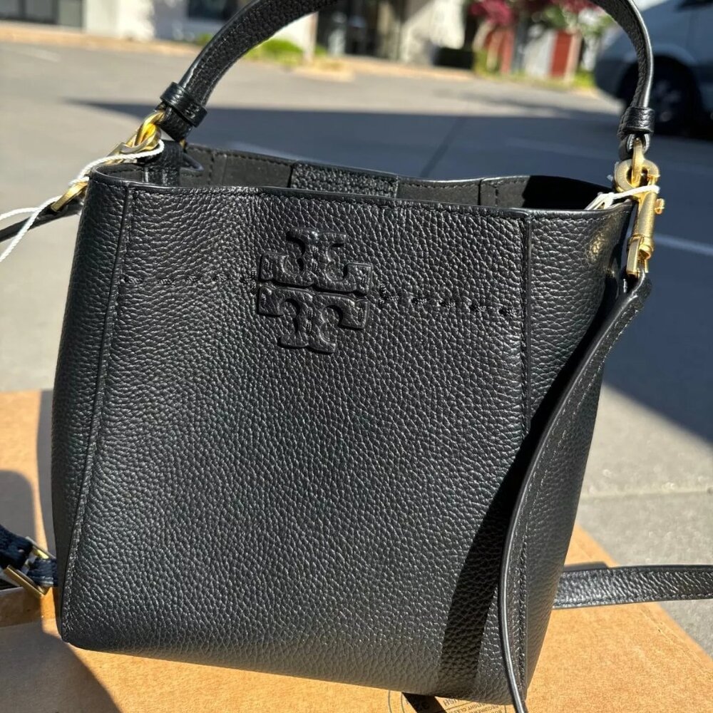 NWT Tory Burch MCGRAW Small Bucket Bag in BLACK Retail $348